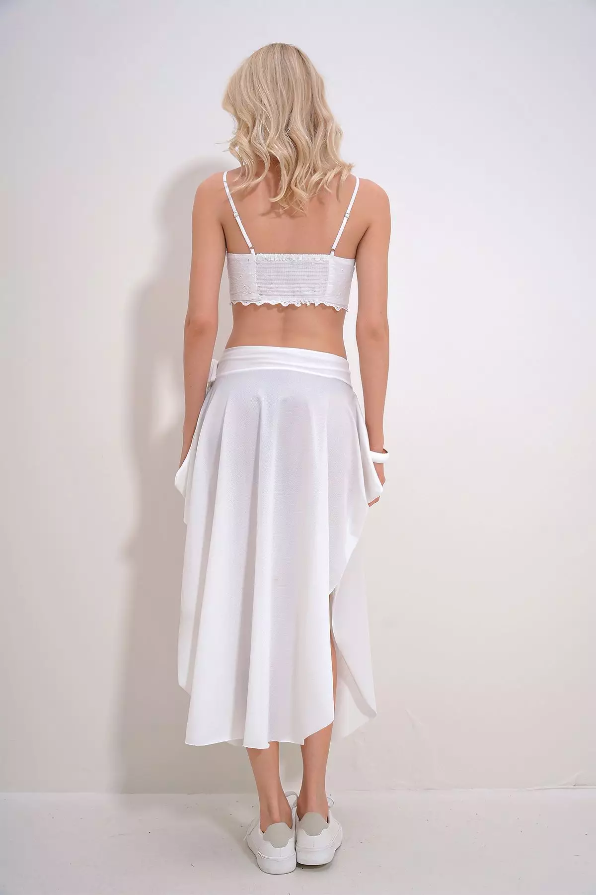 Women's White Asymmetrical Cut Waist Tie Skirt