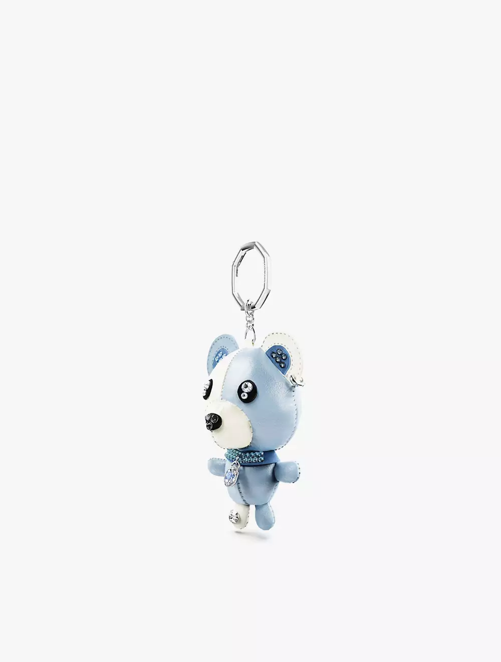 Teddy bag charm, Bear, Blue, Rhodium plated