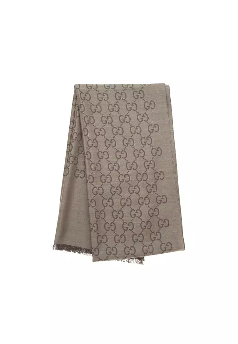 GG Logo Wool Silk Scarf in Brown 165904 3G646