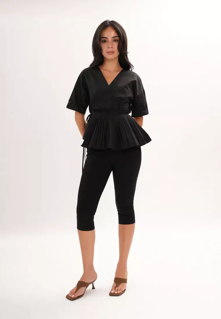 Archetype Refined Crow Short Sleeve Top W/ Pleated Sash