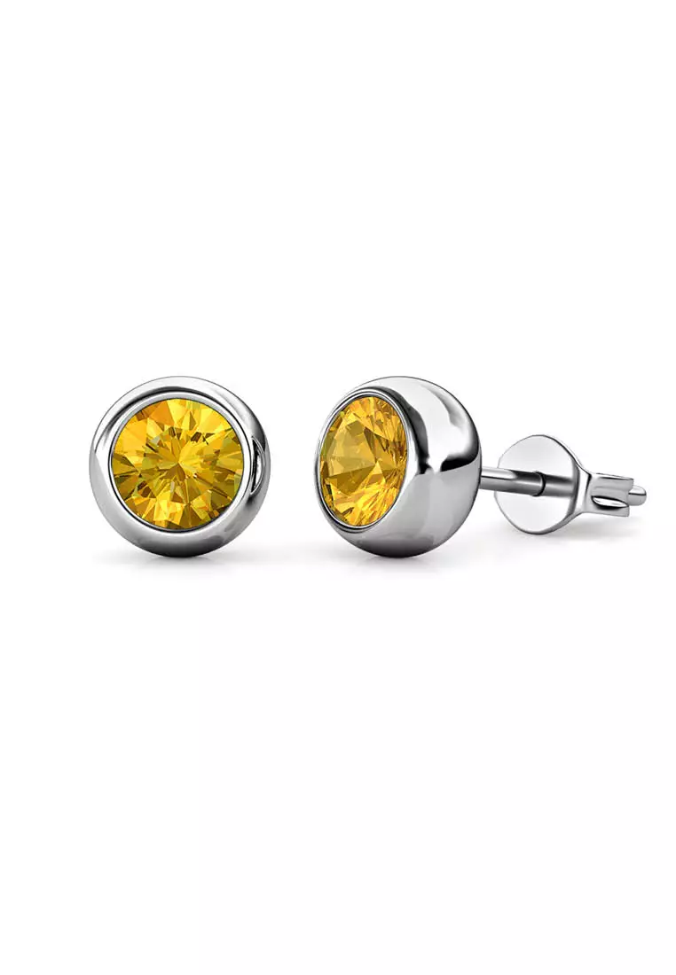 Birth Stone Moon Earring November Citrine WG - Anting Crystal Swarovski by Her Jewellery