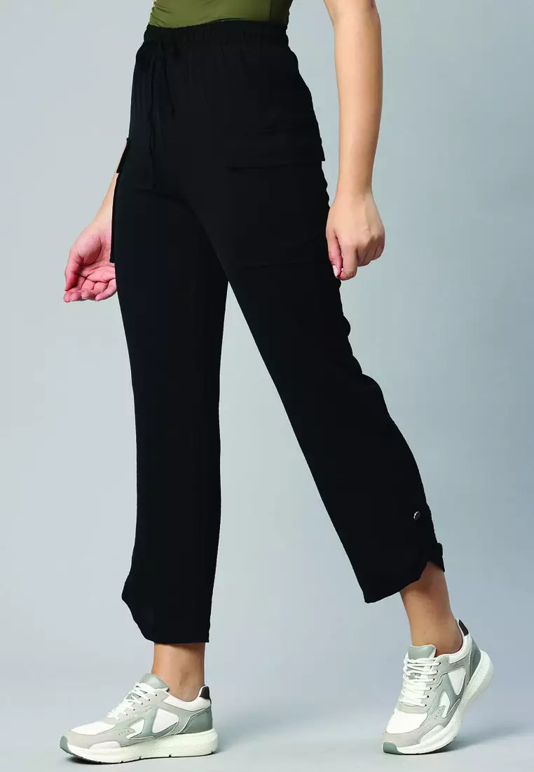 Black Drawstring Waistband Cargo Pants