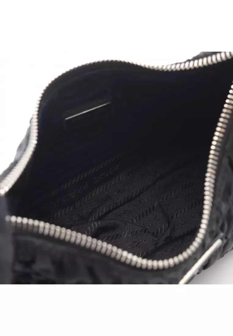 Pre-Loved Prada Re-Edition 2006 embroidery drill DRILL RIAMO FI chain shoulder bag Nylon Saffiano leather black 2WAY