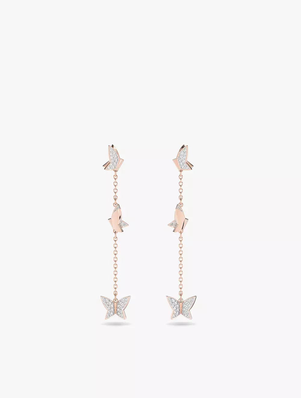 Lilia Drop Earrings, Butterfly, Long, White, Rose Gold-Tone Plated - White