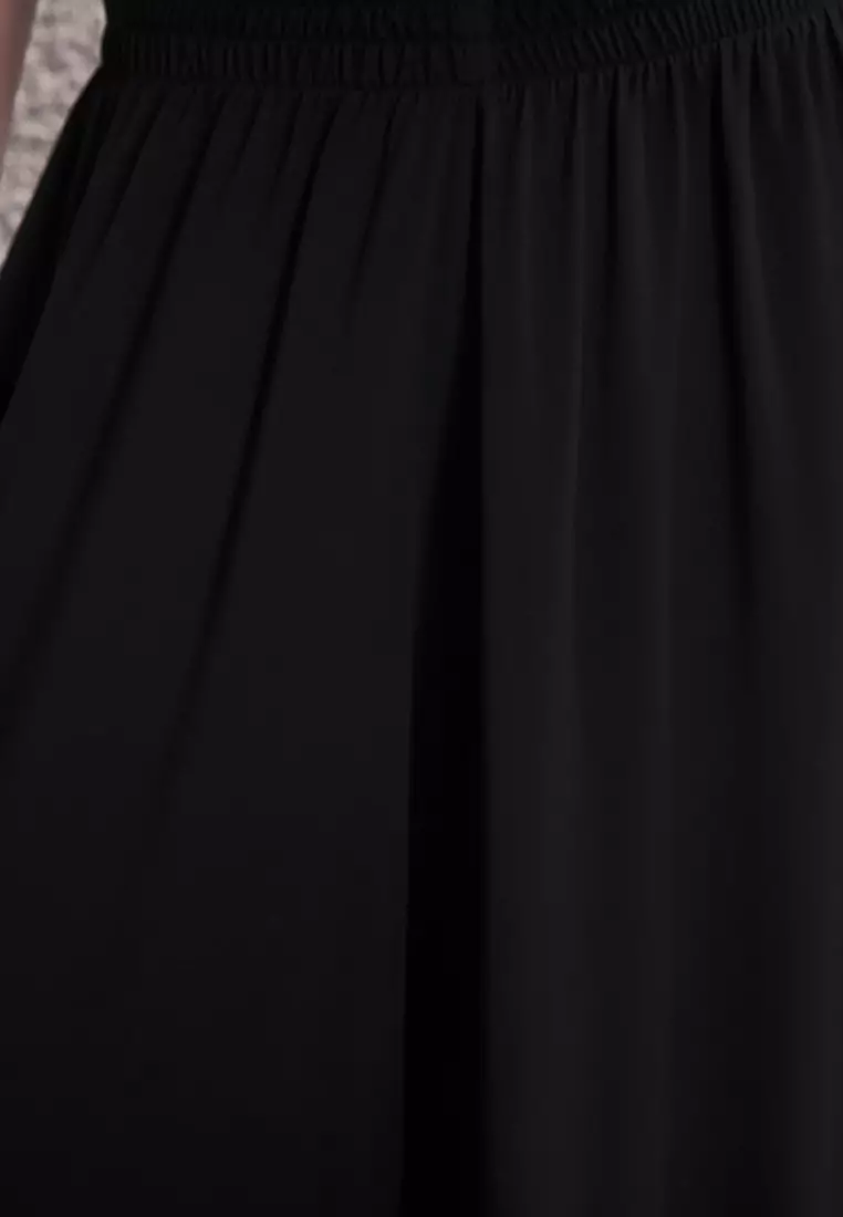 Black Elastic Waist Soft Comfortable Fabric Wide Leg Extra Wide Leg Woven Trousers TWOSS25PL00103