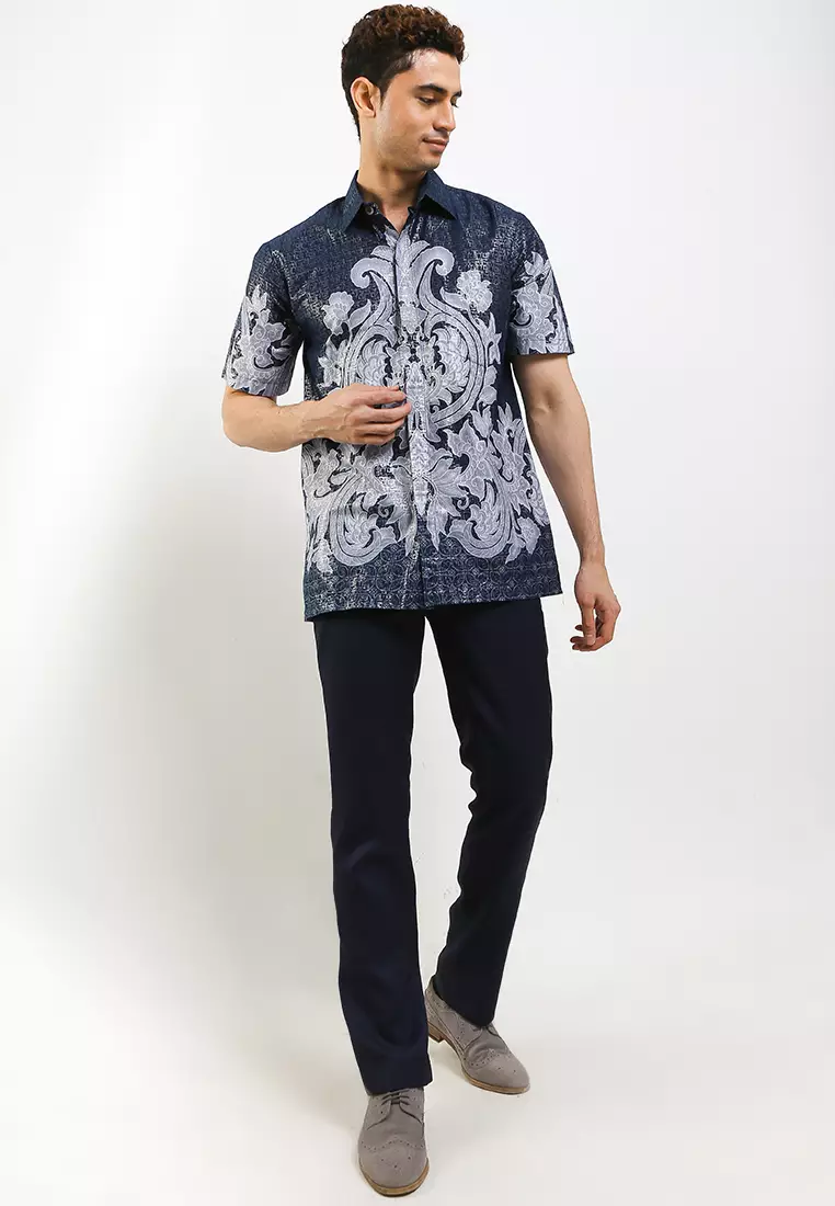 Hem Batik Pria Lengan Pendek Prada Emmeril Navy