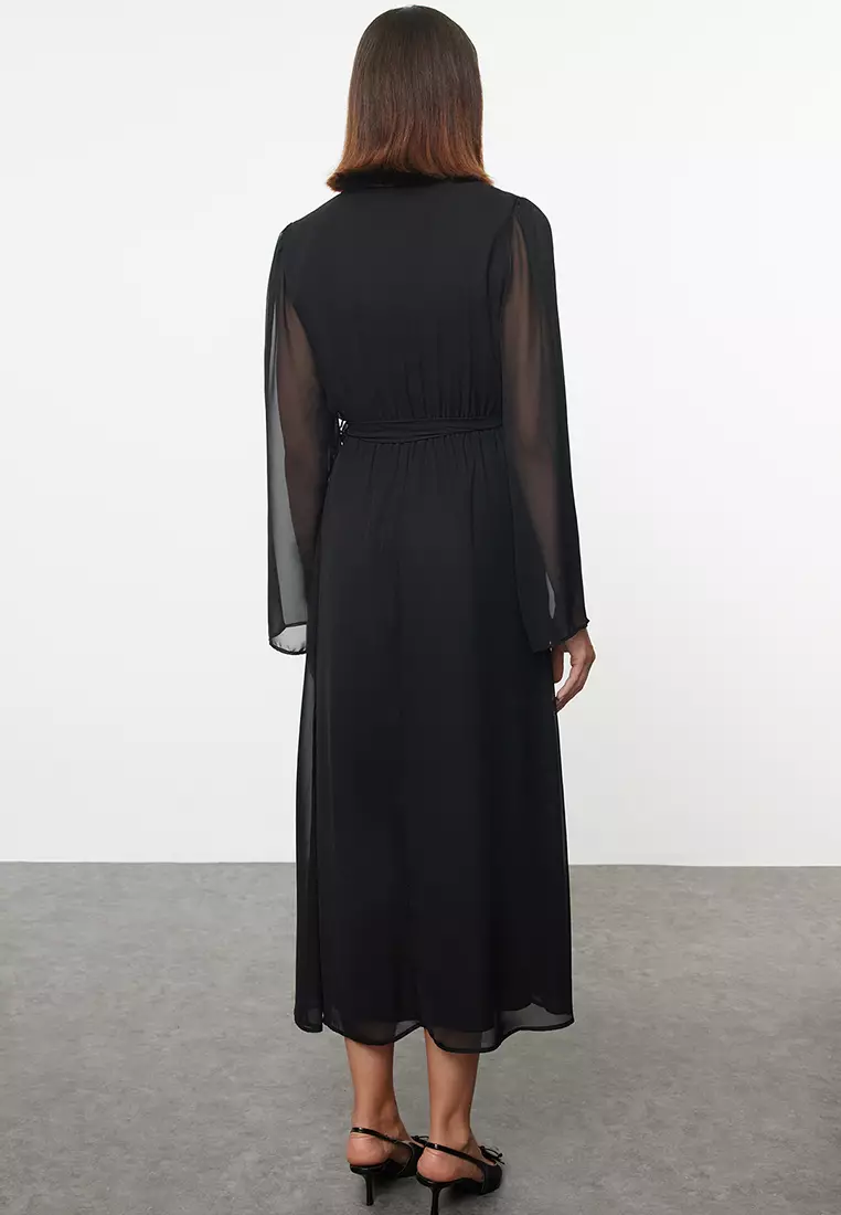 TRENDYOL Damen V-Ausschnitt Kleid - Figurbetontes Polokleid Aus 100% Polyester