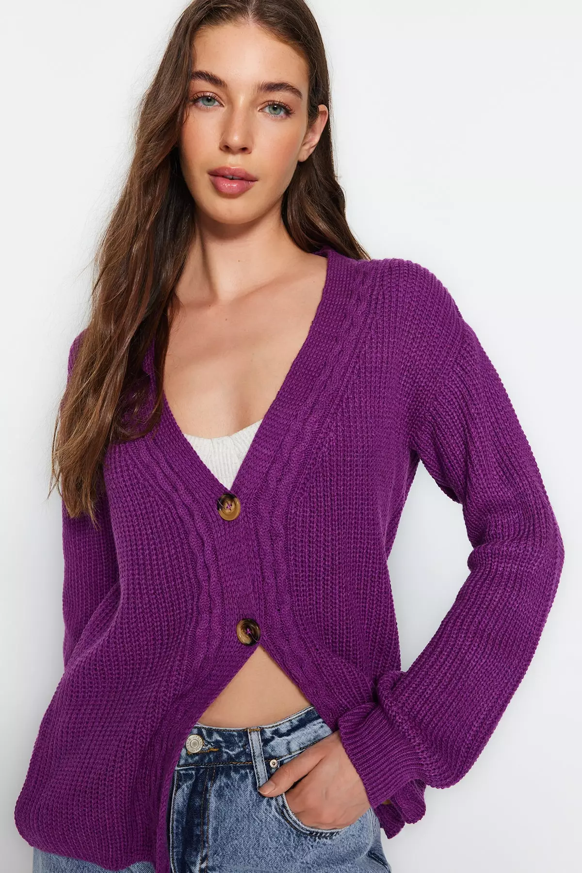 Purple top knit cardigan