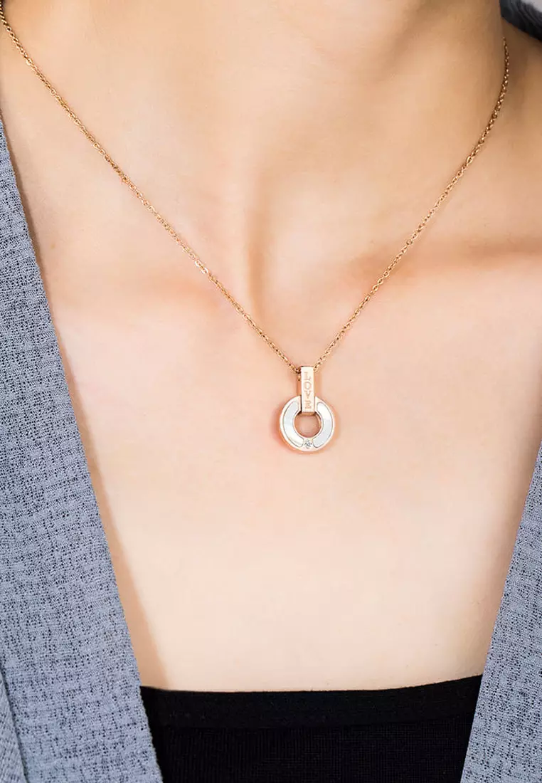 Genuine Single Diamond Set MOP Shell Pillar of Love Necklace Rose Gold Titanium