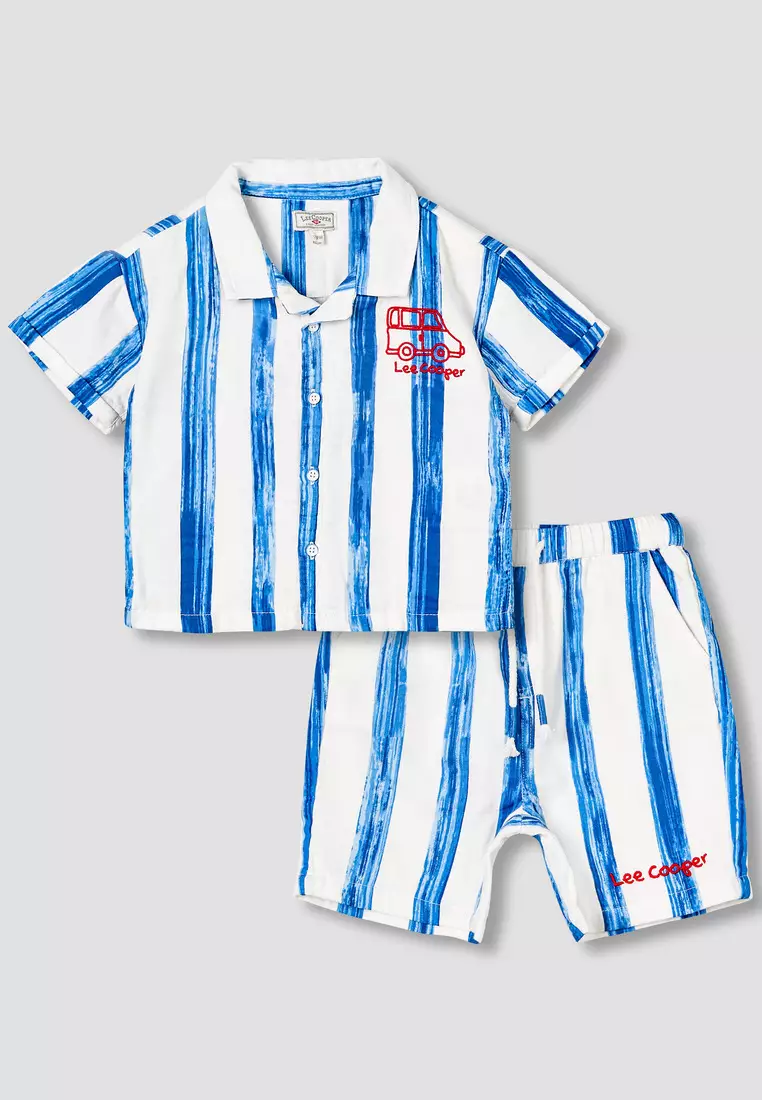 Babyshop Lee Cooper Camp Collar Short Sleeves Shirt And Shorts Set With Stripes