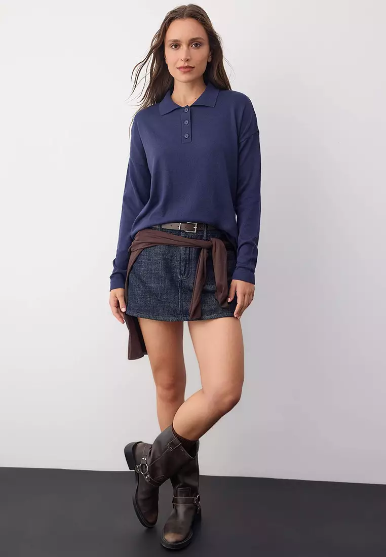 Premium Yarn Plain Wide Pattern Knit Sweater