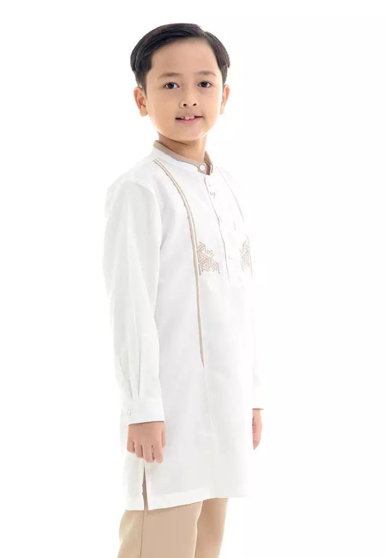 Rabbani - Setelan Jubah Koko Anak Lengan Panjang Jukid Hamad Exclusive - Broken White