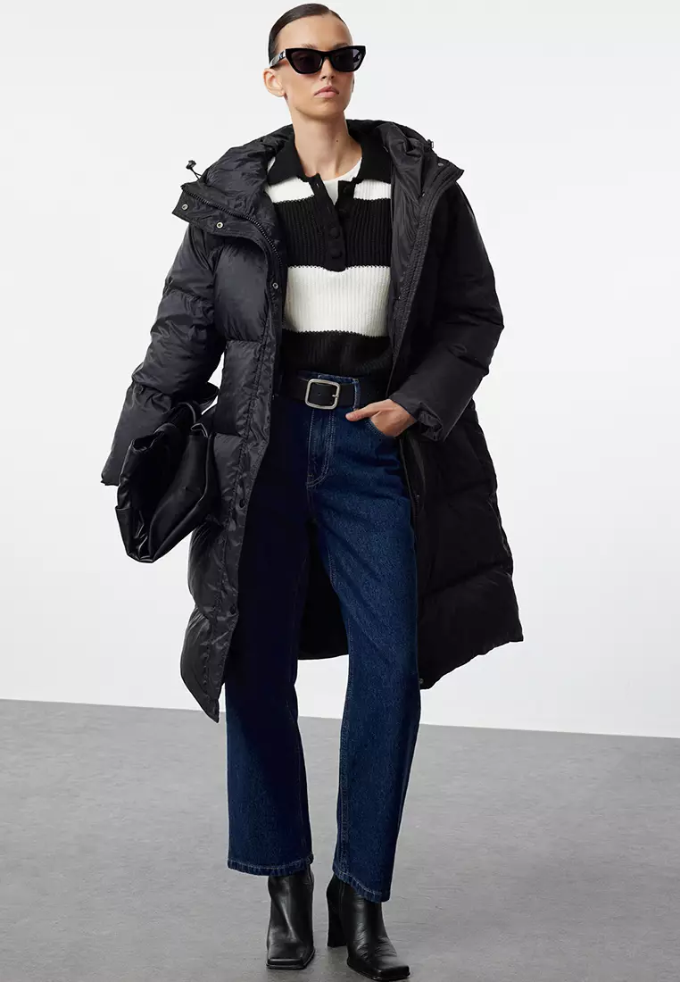 Black Oversize Goose Down Water Repellent Long Puffer Jacket TWOAW25MO00103