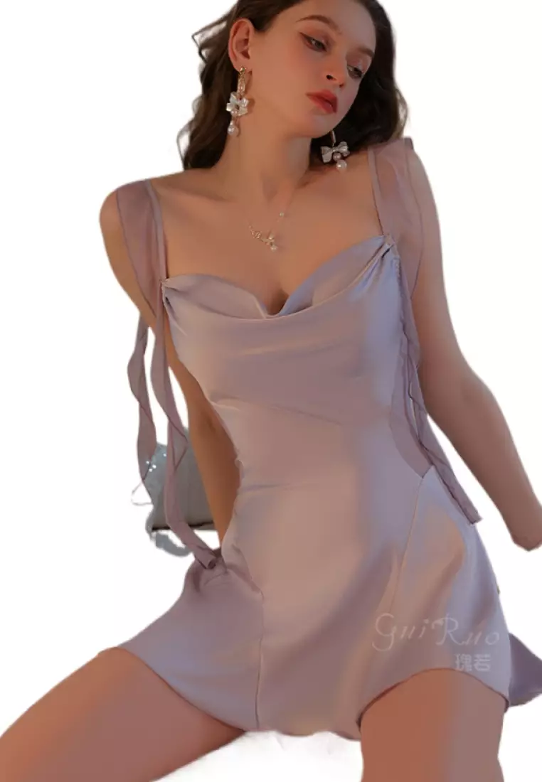 New lotus leaf shoulder strap pajamas nightgown  Lingerie  K062602PU