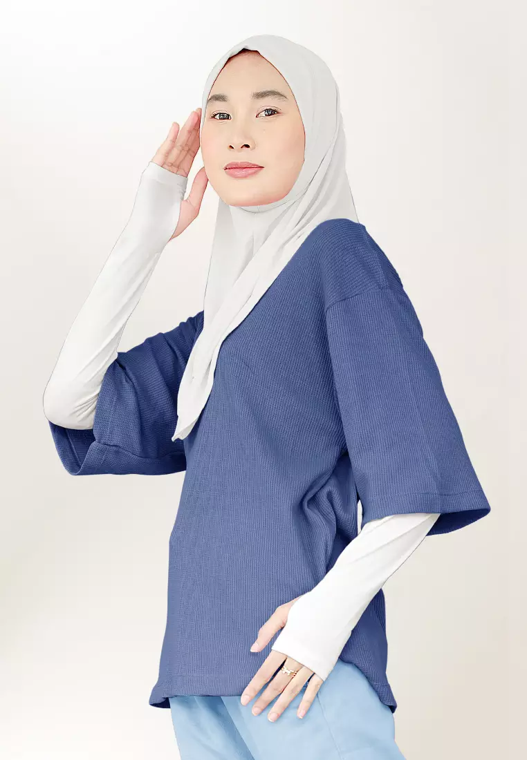 Zelena - Waffle Tshirt Basic | Kaos Waffle | Atasan Casual Sporty - Navy Blue