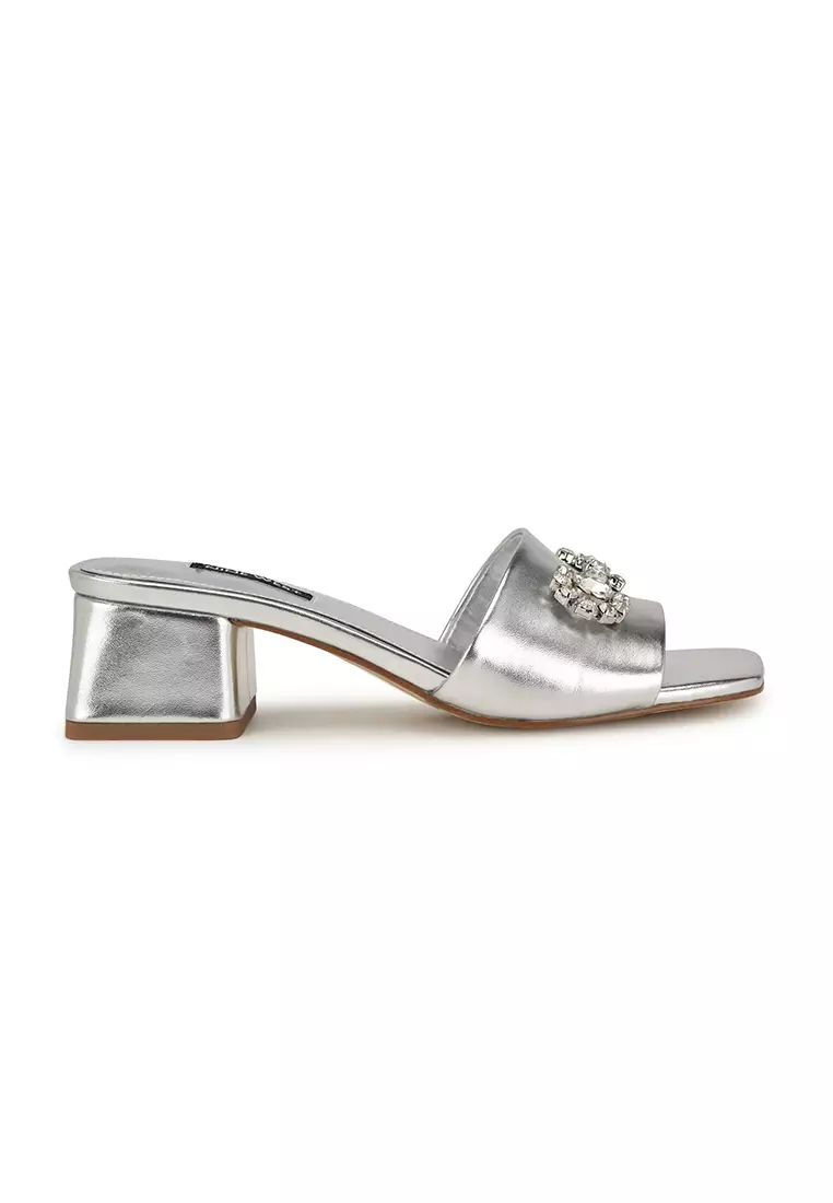 Discount on Nine West  shoes - SKU: Bamsy2 Block Heel Slide Sandals Silver