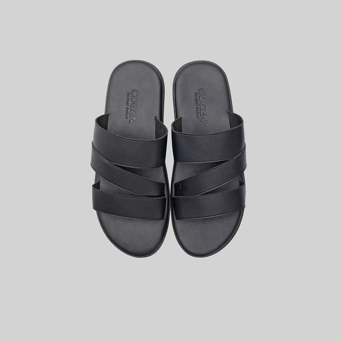Cogen Sandal Pria Sendal Kulit Nyaman -  Feel Nufort - Cello Black Warna Cello Black