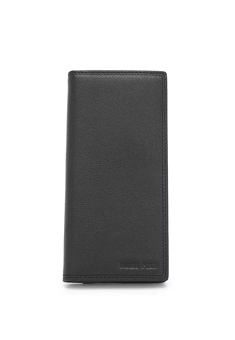 Genuine Leather RFID Long Wallet - Black