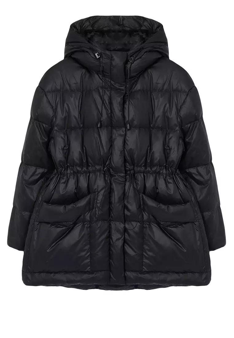Black Oversize Hooded Goose Down Puffer Jacket TWOAW25MO00111