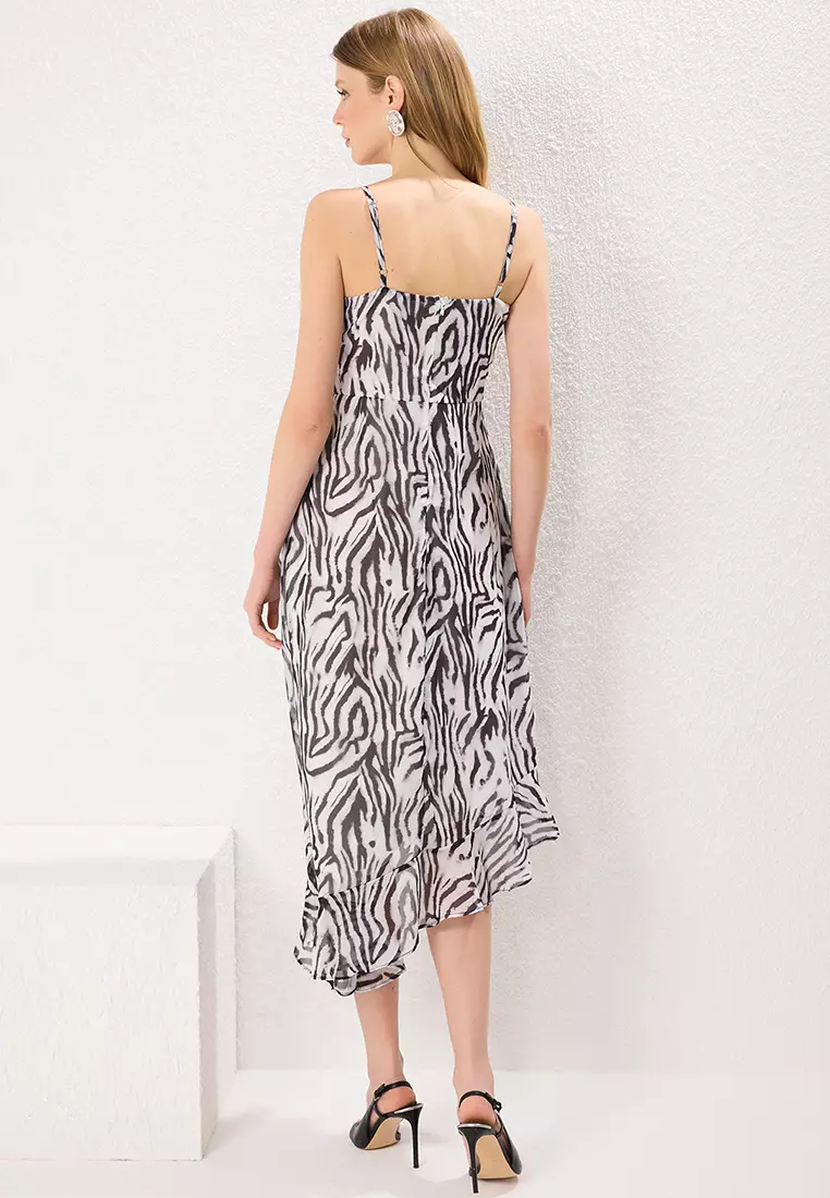 Black Floral Ruffle A-Line Chiffon Lined Maxi Woven Dress