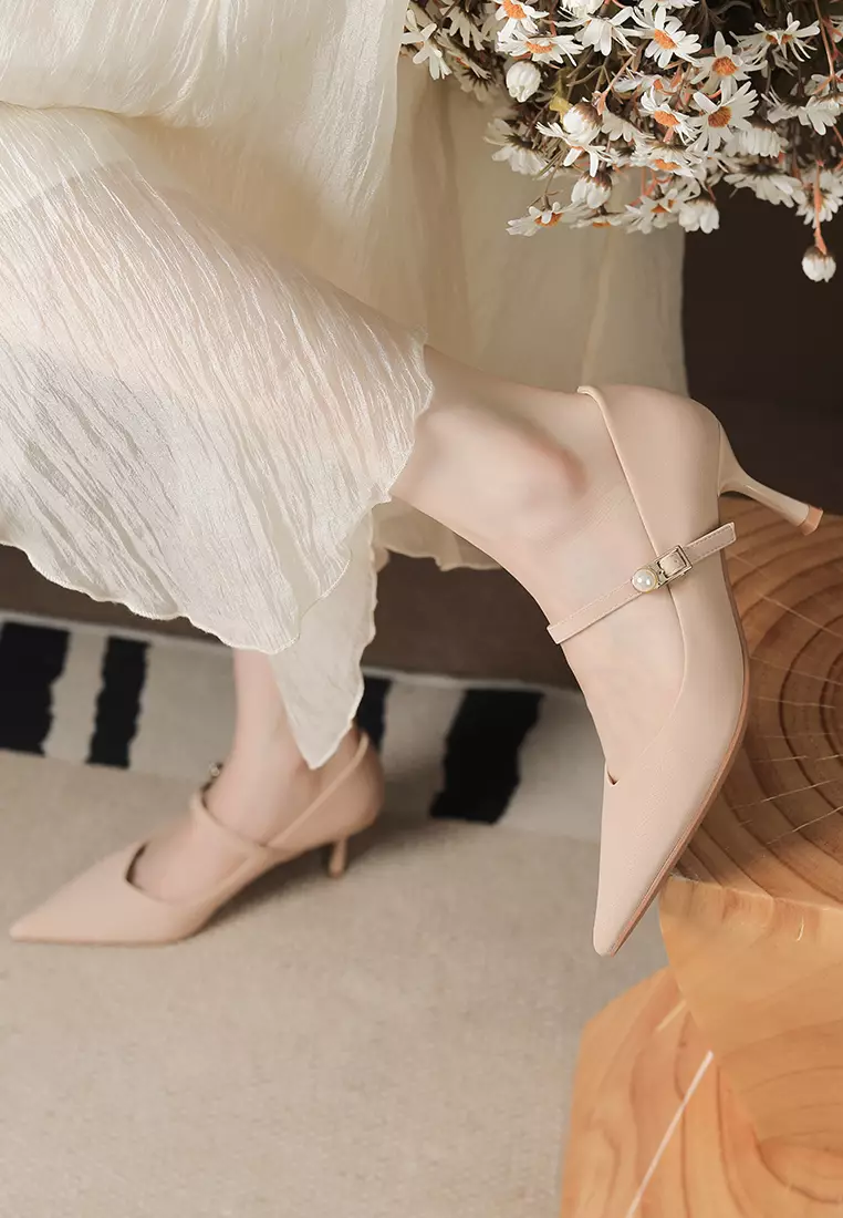 6CM Pearl Strap Satin Wedding Heels XJ3356-3
