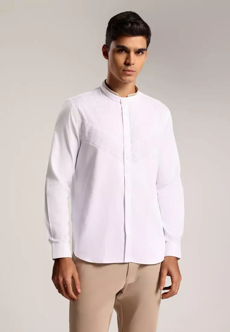 MOC Kemeja Koko Lengan Panjang Pria Hisnan - White