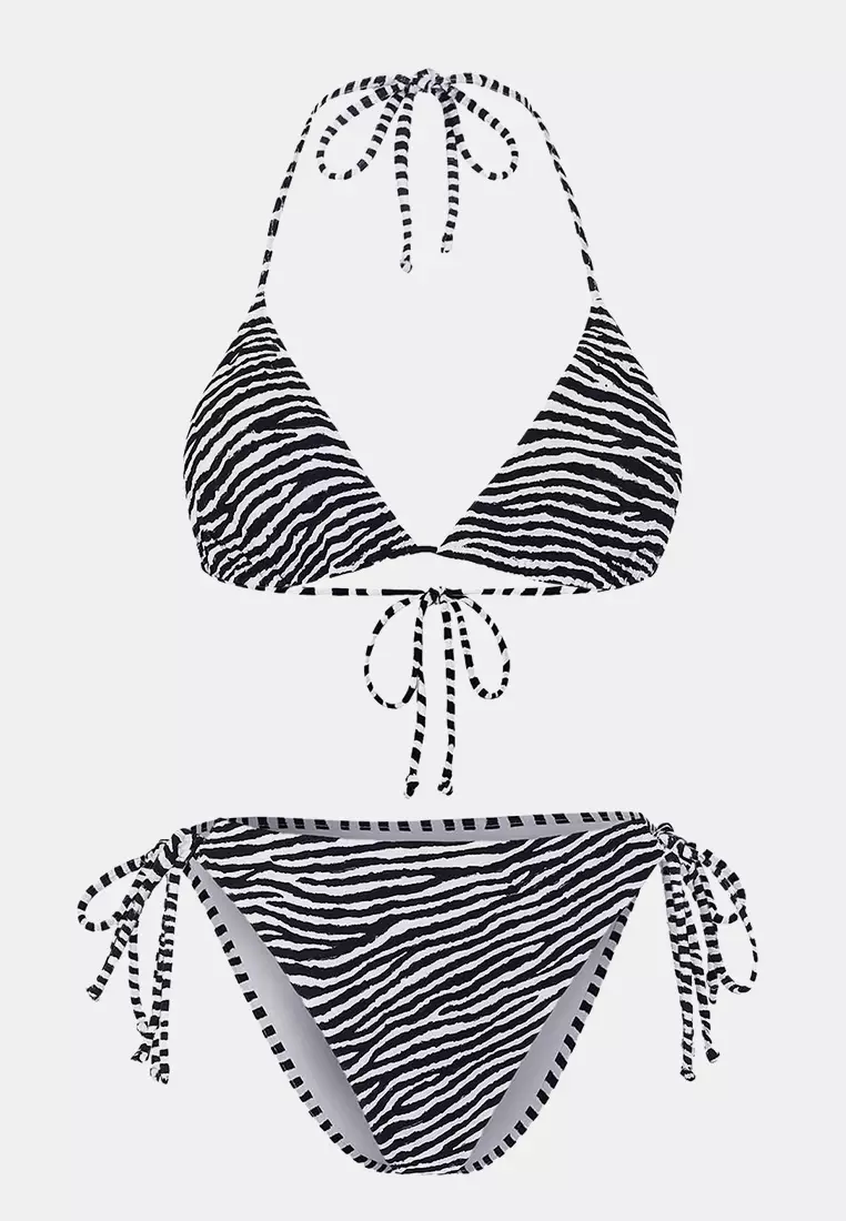Zebra Patterned Triangle Brazilian Cupless Bikini Set Tbess25Bt00160
