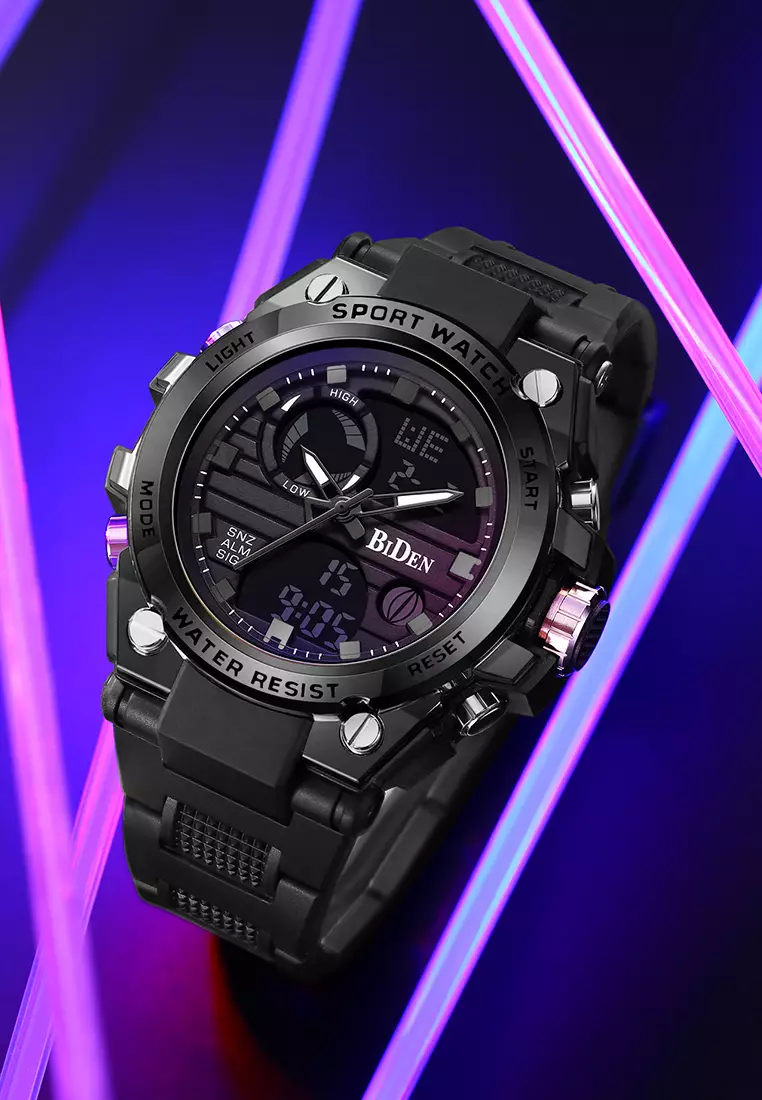 Jam Tangan Pria Digital&Analog Olahraga Militer Pria Tali Silikon Tahan Air Luminous Jam Tangan Cowok Original hitam