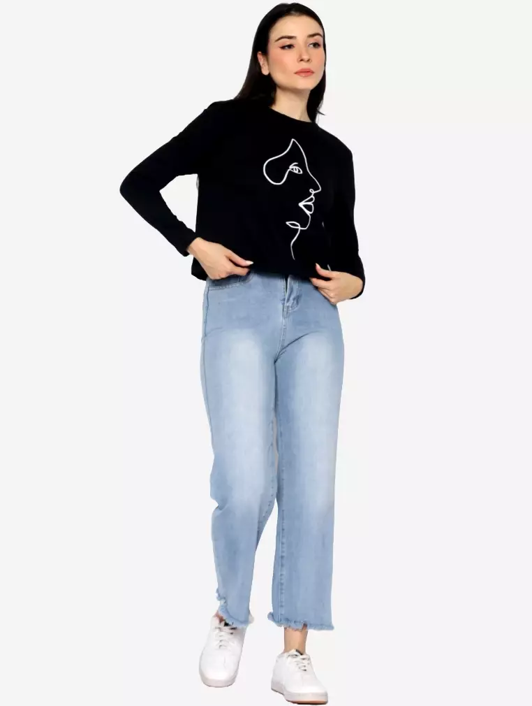 TONIQUE Kaos Crop Lengan Panjang Katun Combed Wanita Hitam GABRIELLA Regular Fit Long Sleeve Cotton Combed Crop Top