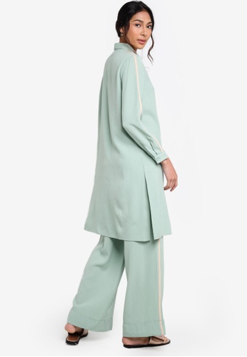 Buy Piping Tunic And Wipe Pants Co-ords from Zalia in Green only 149