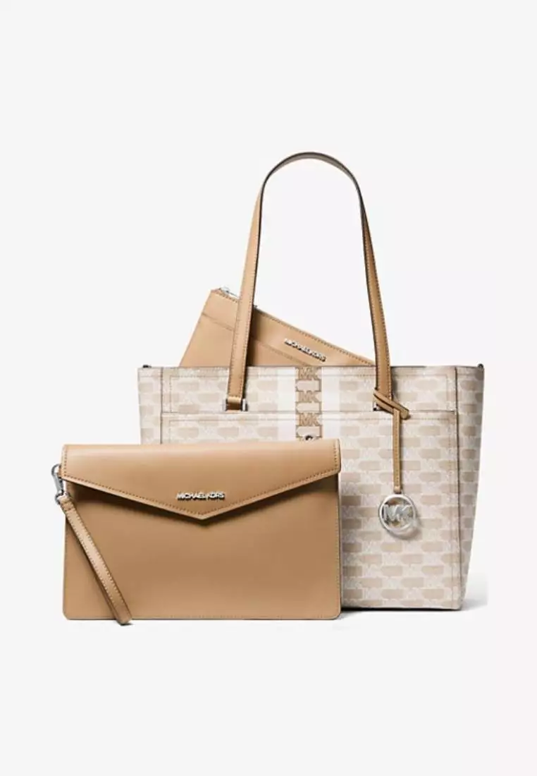 Michael Kors Maisie Large Logo Stripe 3-in-1 Tote Bag Camel
