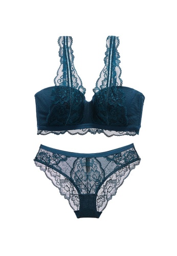 W.Excellence blue Premium Blue Lace Lingerie Set (Bra and Underwear) A5423USA05629EGS_1
