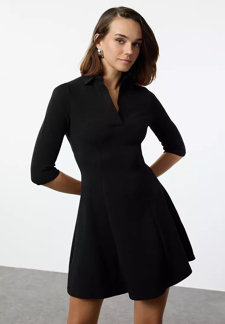 Buy Trendyol Black Polo Neck Skater/Waist Open Mini Knit Dress 2026 Online 