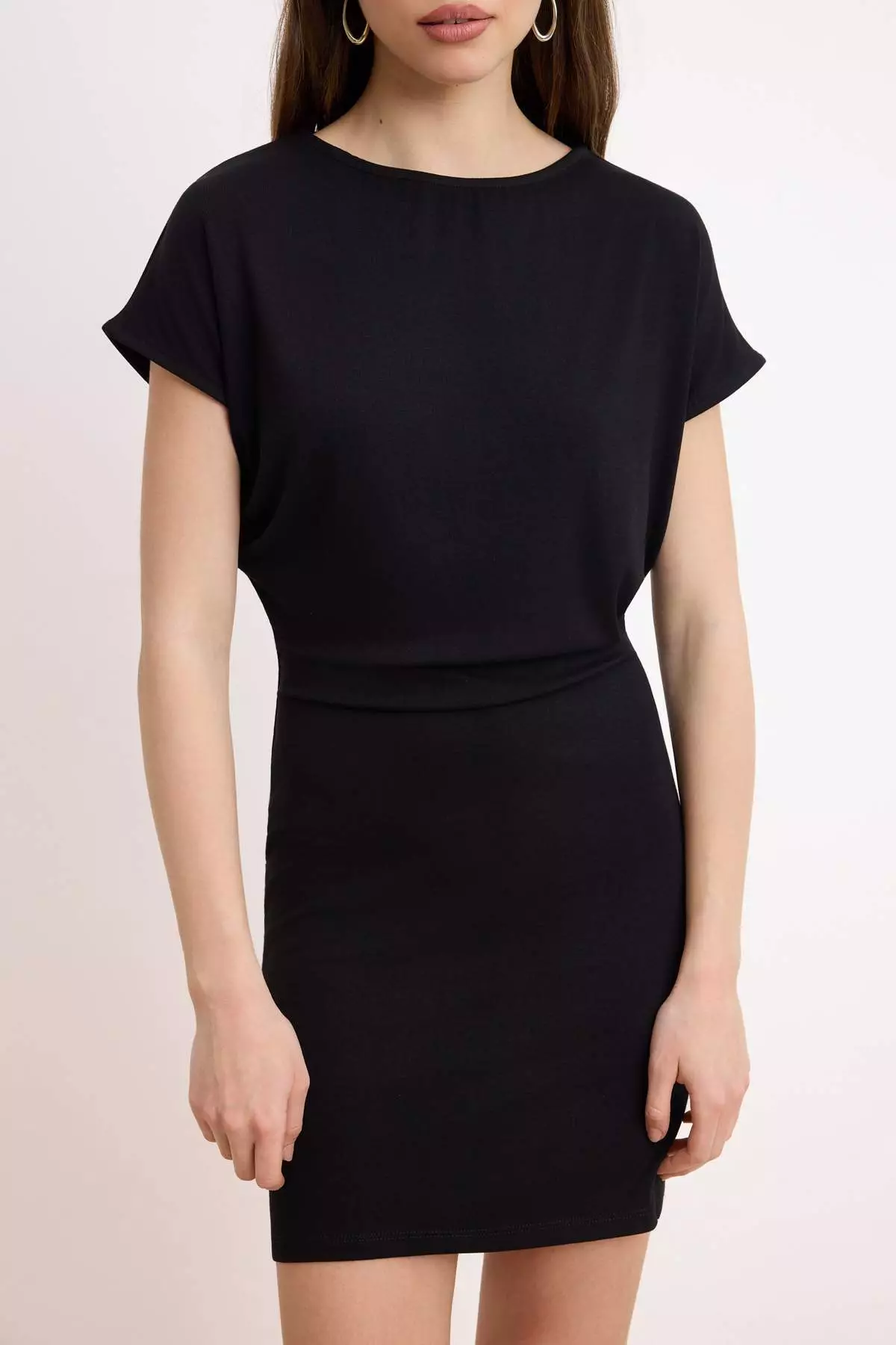 Black Bodycon Boat Neck Low Sleeve Sleeveless Soft Knitted Dress Twoss26El366