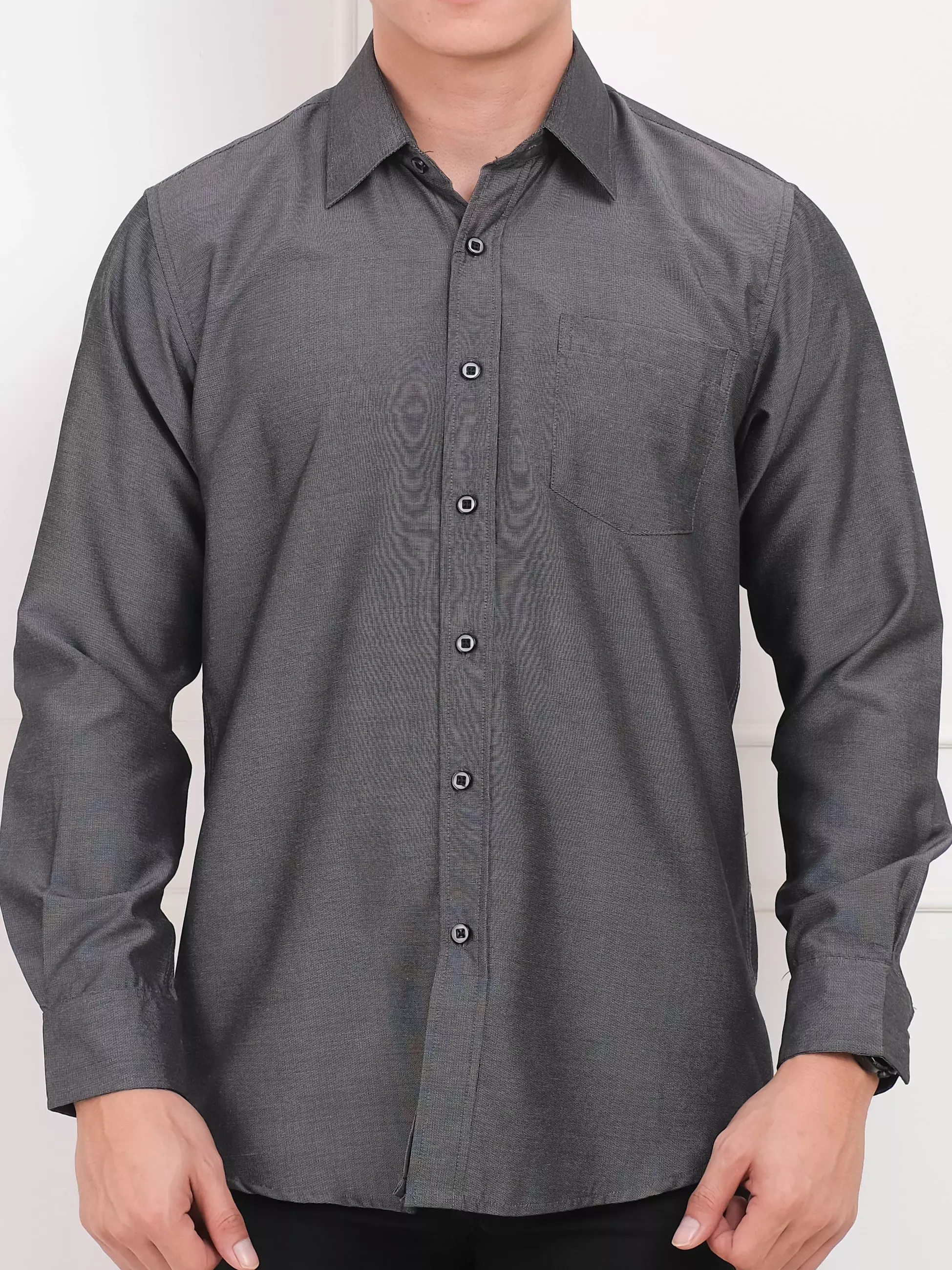 Andre Michel Kemeja Polos Slim Fit Lengan Panjang Abu Tua 16424