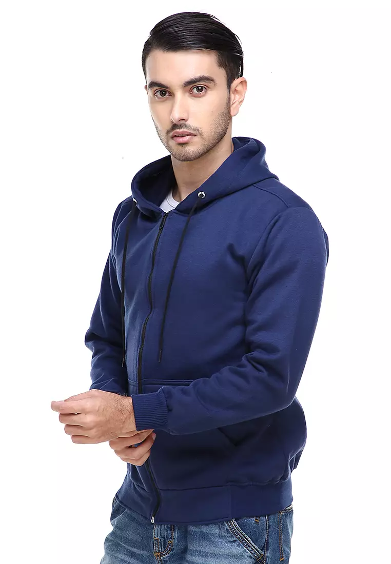 Clover Jaket Sweater Hoodie Polos Pria Casual Plain Jacket Material Fleece ORIGINAL - Navy