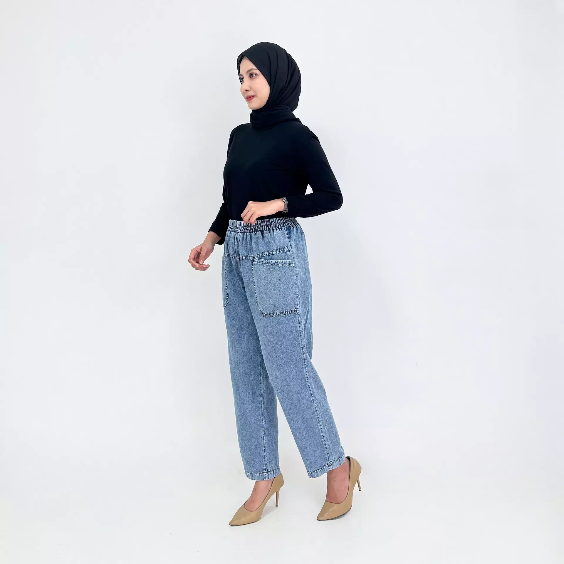 Ina Baggy Denim Pants SNOW BLUE Celana Panjang Soft Jeans Wanita 
