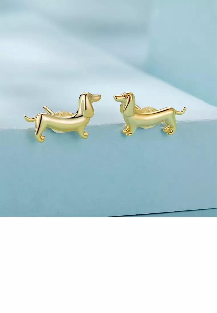 Gold dachshund earrings clearance