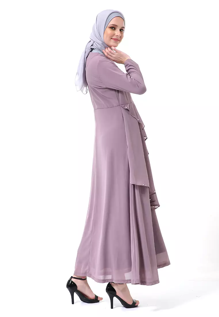 Shafira Dress Muslimah Long Sleeve Motif Polos Premium High Quality - Sweet Purple