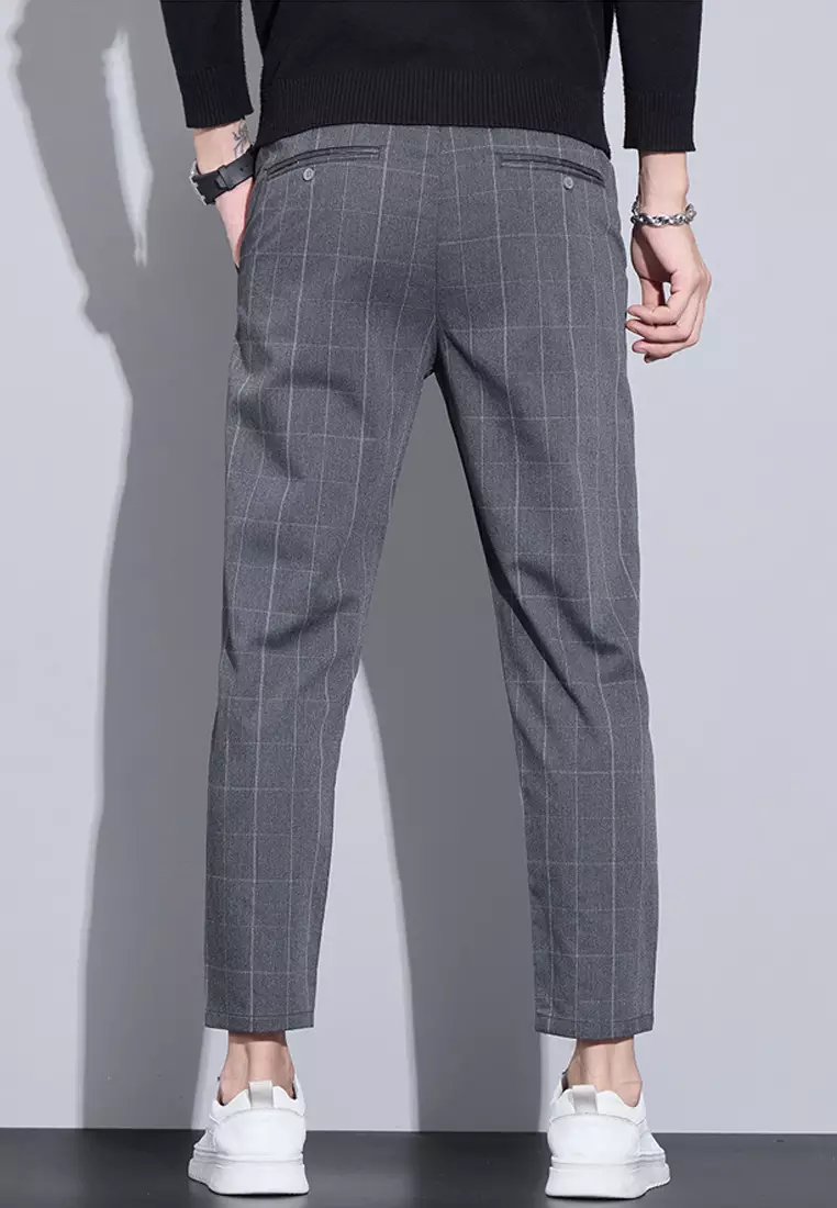 Man's Checked Slim Ankle Suit Pants