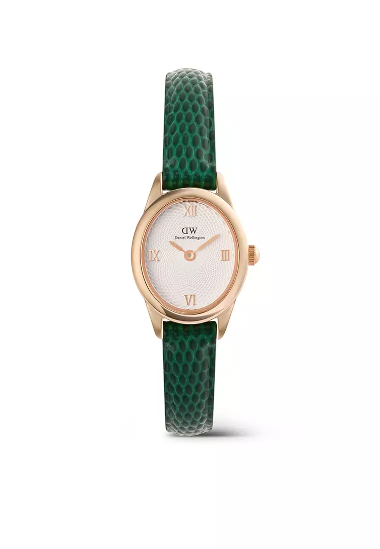 Ophelia Mini Green Lizard White Guilloché Rose Gold - Women Watch Stainless Steel Leather Strap watch DW Official Authentic Original