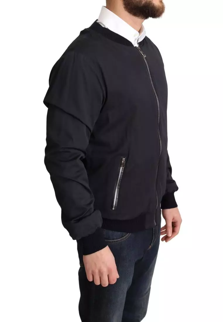 Buy Dolce Gabbana Dolce Gabbana Blue Silk Coat Short Bomber