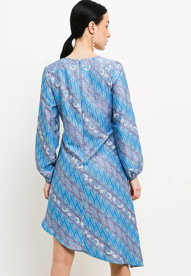 Eriss Dress In Blue Batik Print W/ Mask