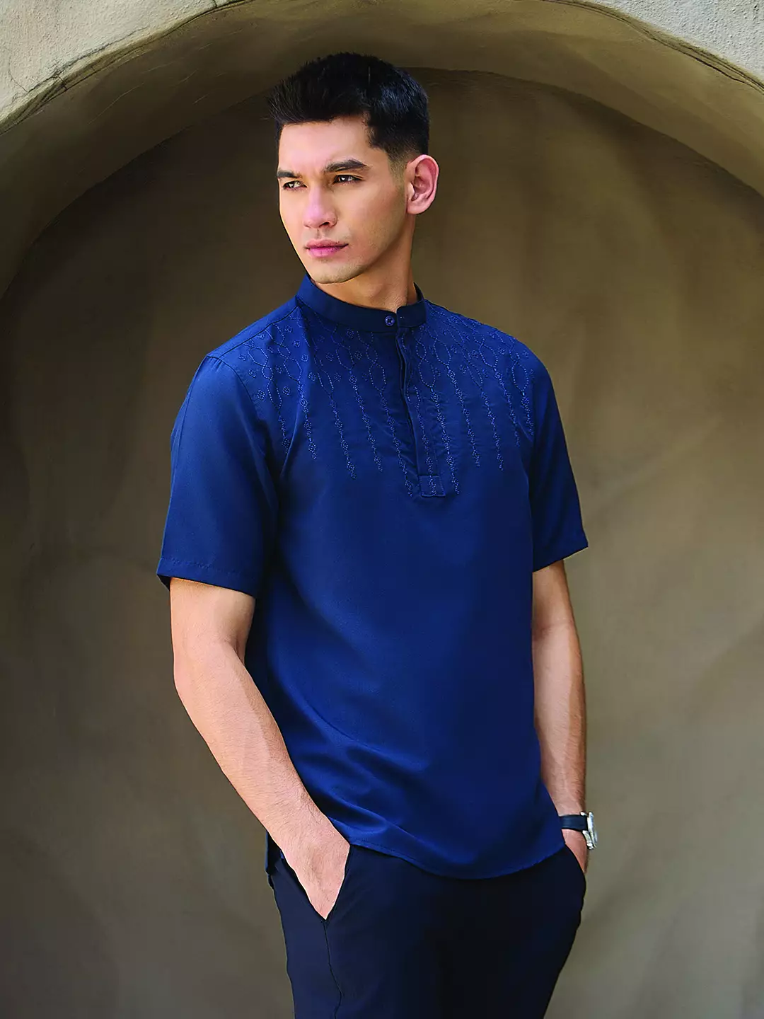 OXCON Kemeja koko Tangan Pendek Bordir Baiq Navy