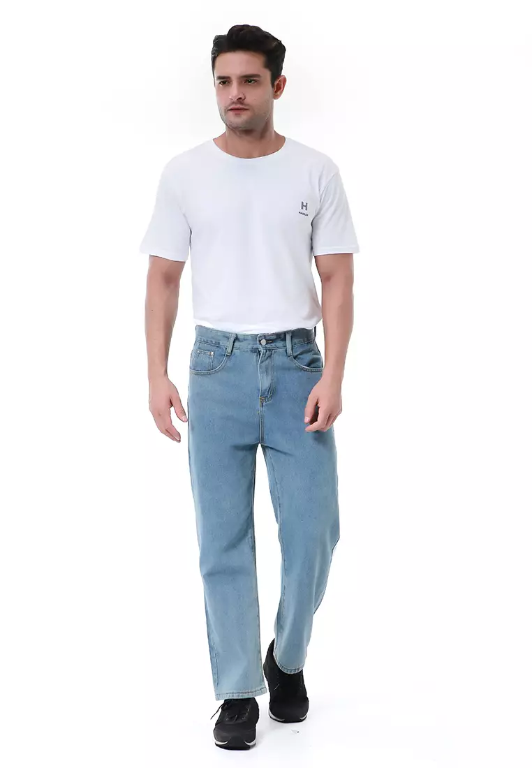 Nemanja Celana Jeans Pria Loose Straight Long Pants Korean Style Material Denim ORIGINAL - Light Blue