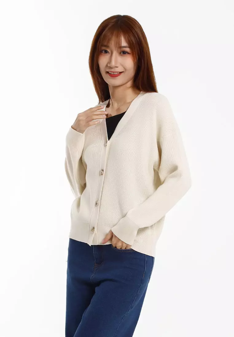 Forest Ladies Basic Knit Cardigan Women Outerwear - 830130-15Beige