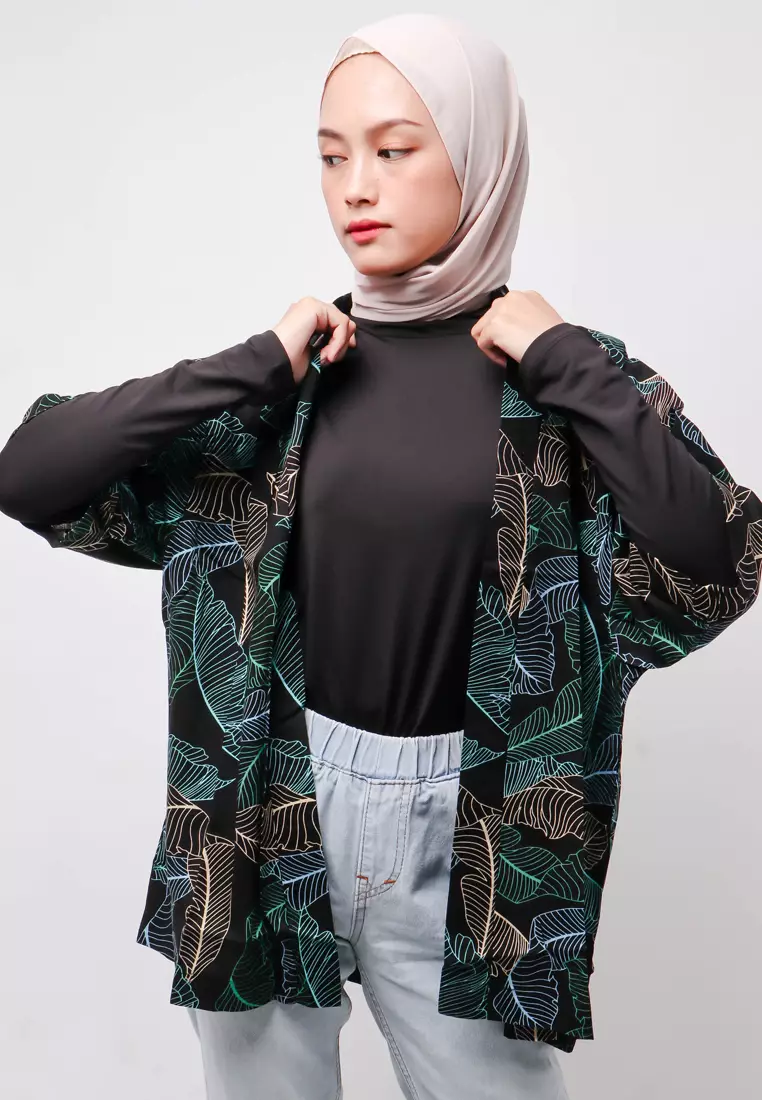 NTA92 KMNKimono Unisex Daun Hitam