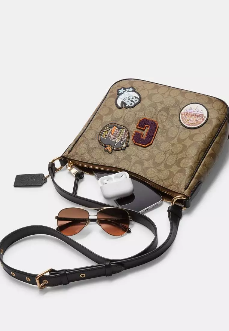 Coach Ellie File Bag In Signature Canvas With Disco Patches Khaki Multi