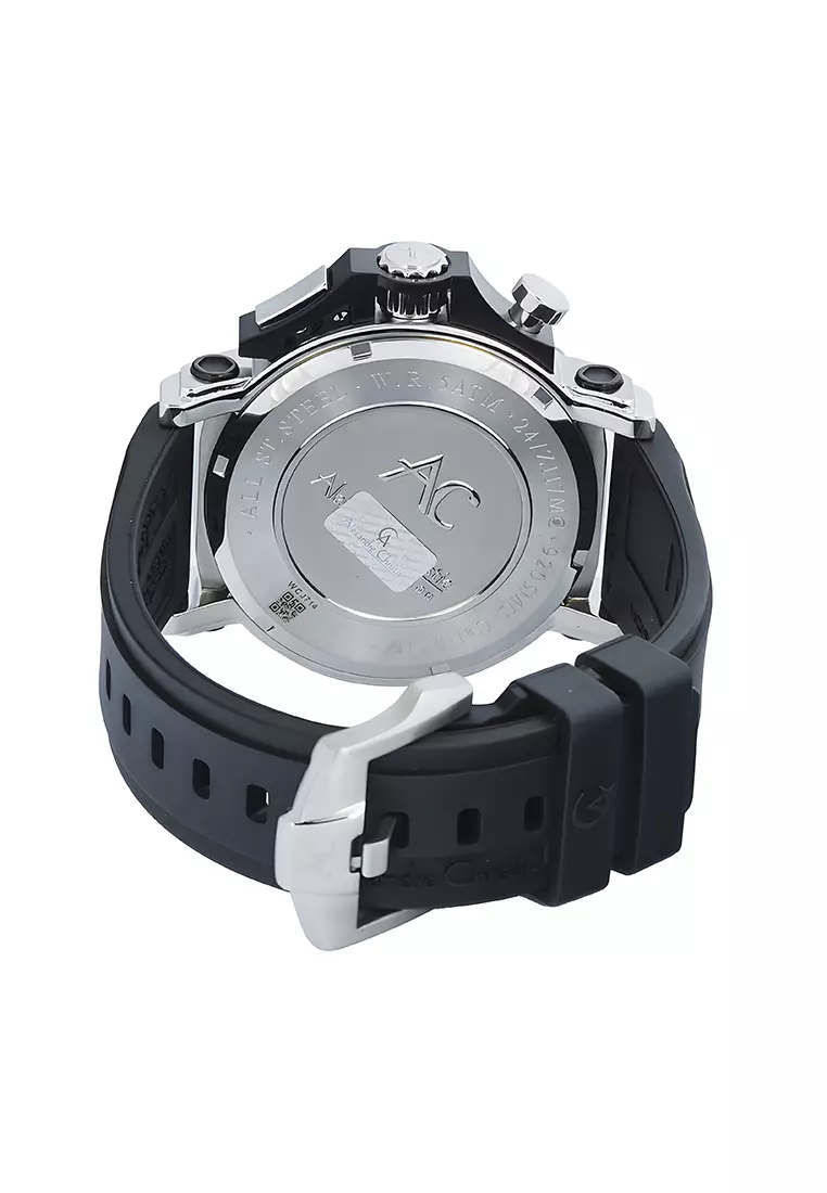 Alexandre Christie Collection - Jam Tangan Chronograph Pria - Silver Case - Black Rubber Strap - 9205MCRTBBA