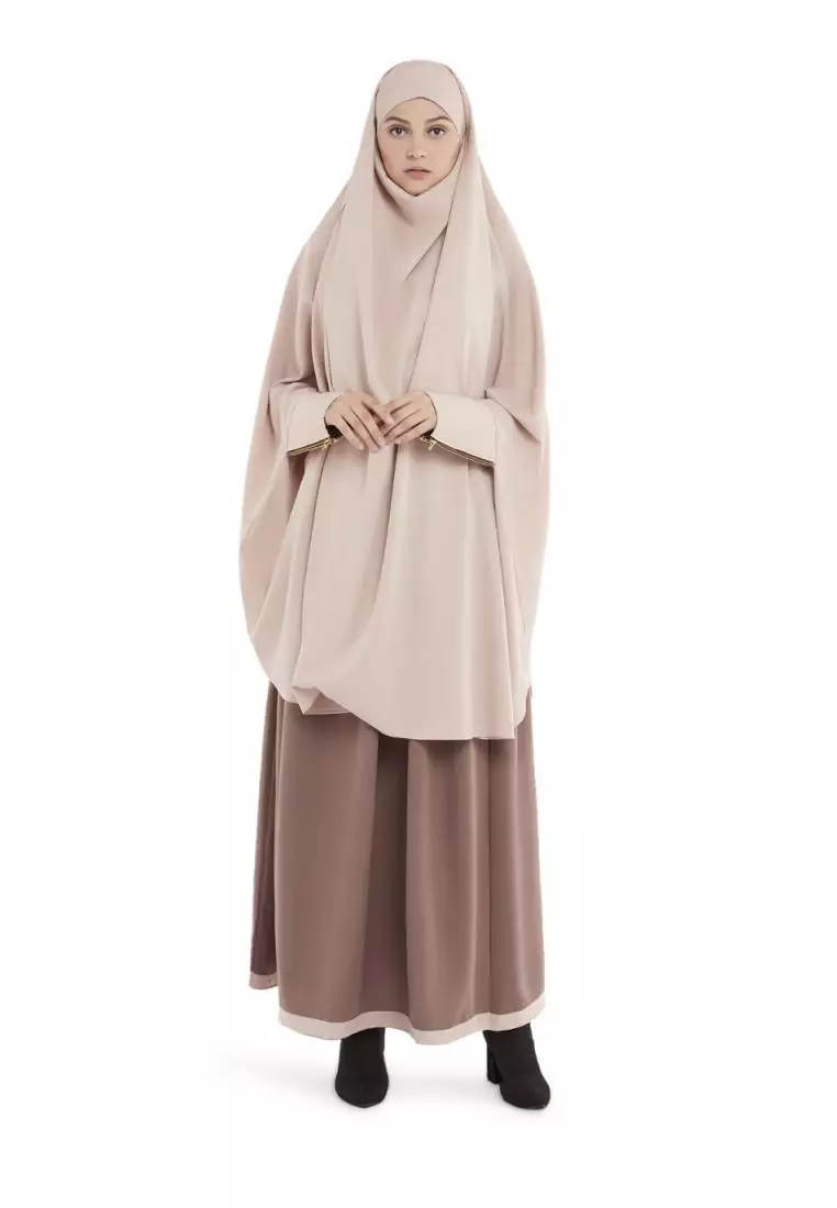 French Khimar Set Rok Wanita Muslimah Marwah - Mocca Cream